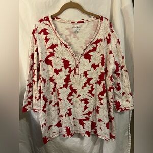 Coral Bay Red and White Floral Cotton Blouse Size 2x